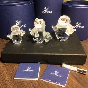 Vintage Trio Swarovski Crystal Snowmen new in boxes.